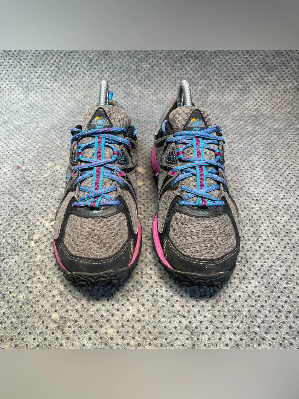 New Balance Women's Gray Athletic Sneakers with Pink and Blue Accents